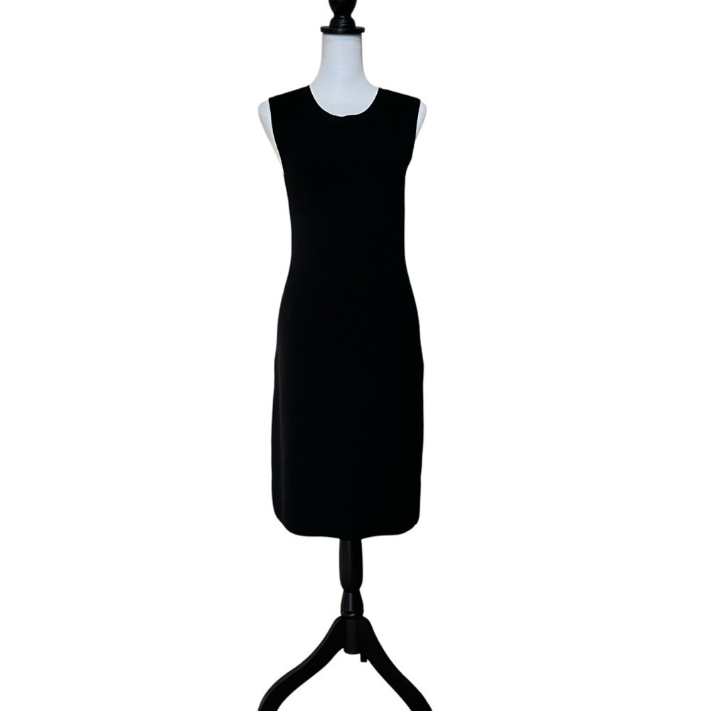 VINCE Sweater Dress Size Small Wool Blend Black Sleeveless Micro Rib Bodycon